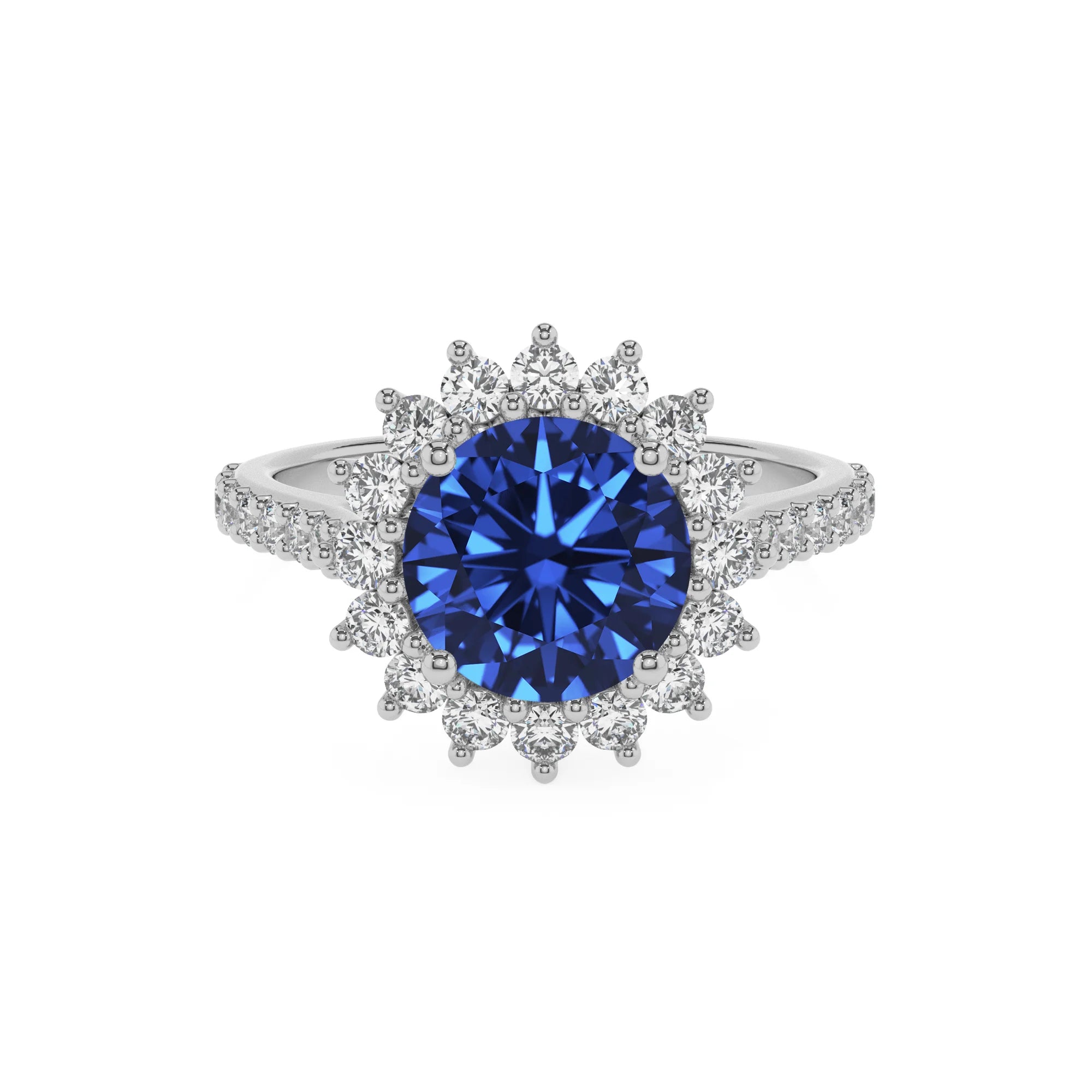 lab grown blue-sapphire round solitaire rings in sterling silver