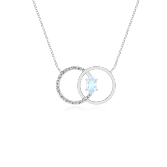 natural rainbow moonstone oval solitaire necklaces in platinum