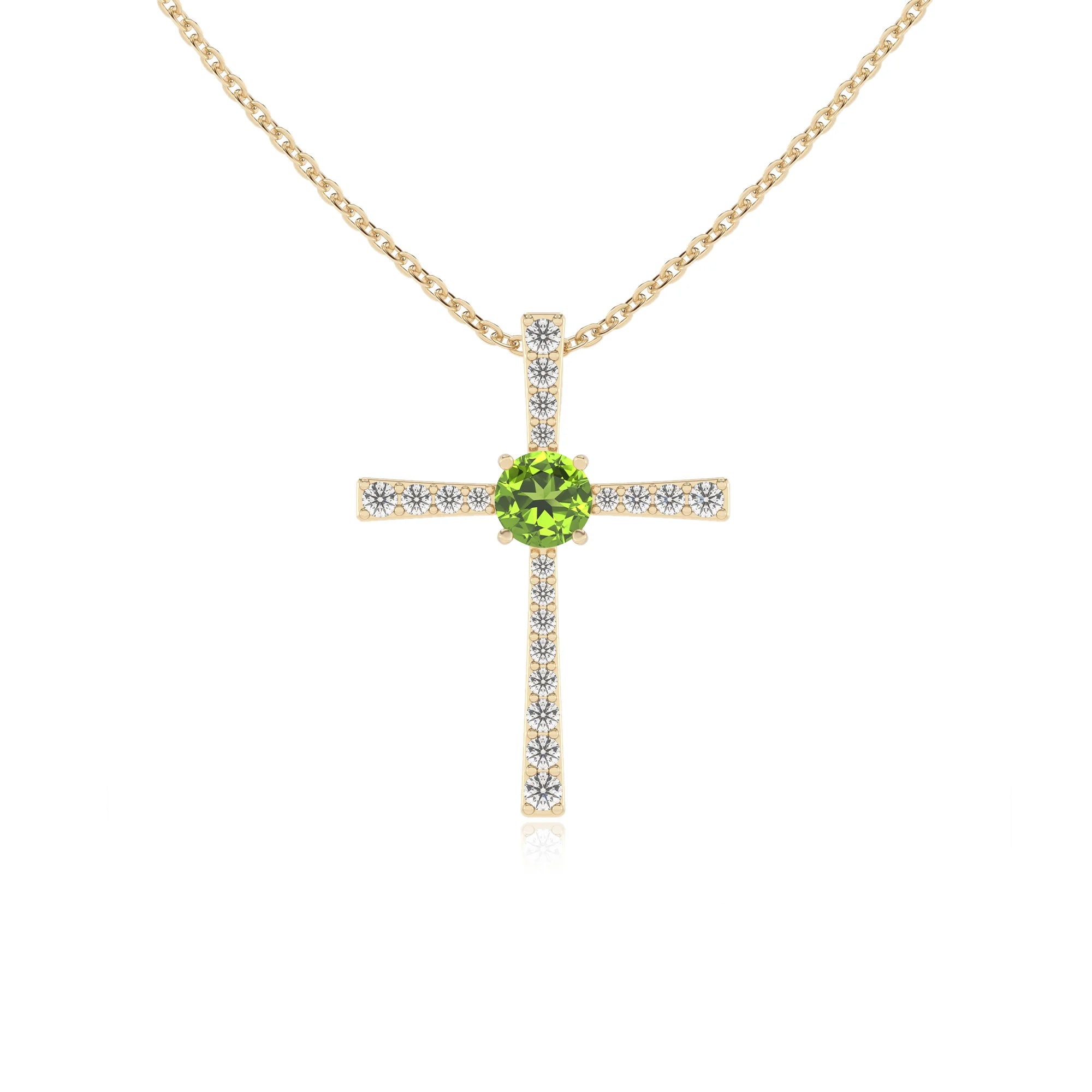 natural peridot round infinity necklaces in yellow gold