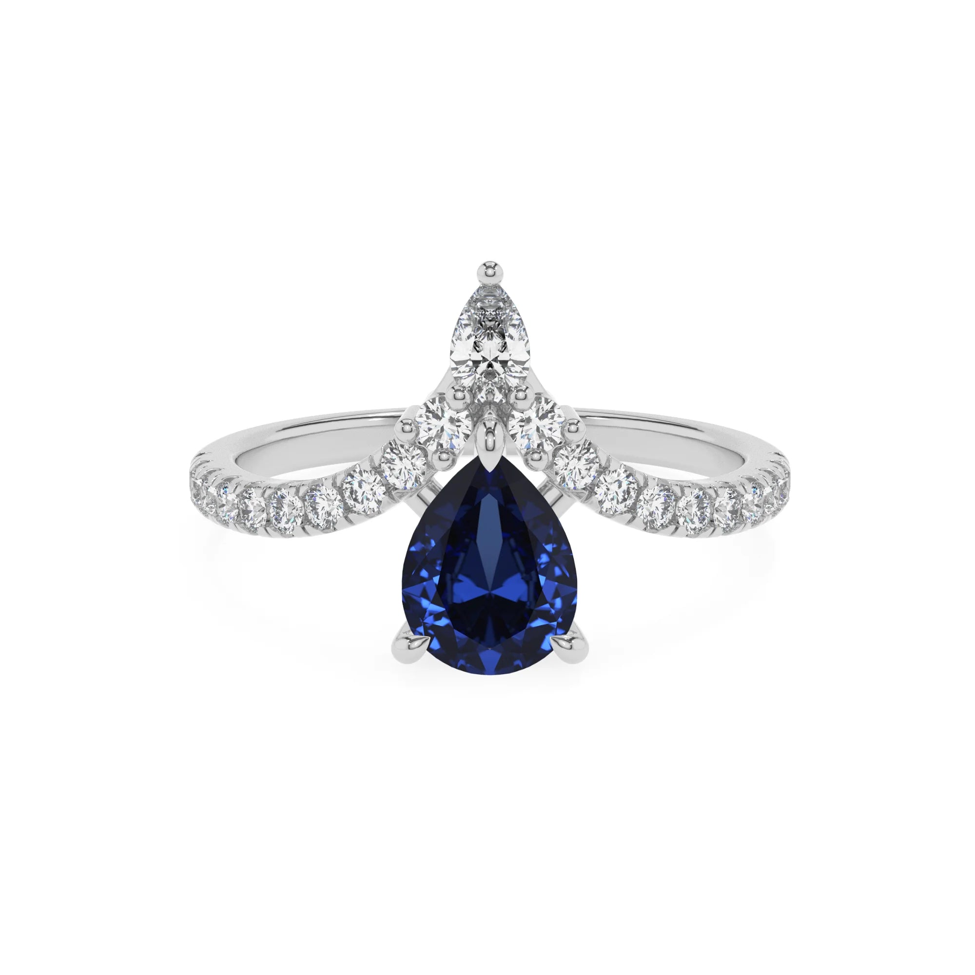 lab grown blue-sapphire pear solitaire rings in platinum