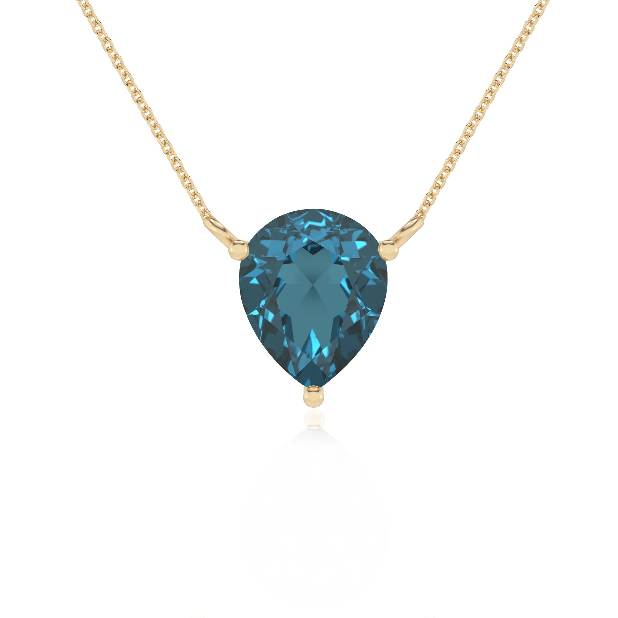 natural london-blue-topaz pear solitaire necklaces in yellow gold