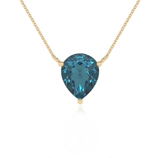 natural london-blue-topaz pear solitaire necklaces in yellow gold
