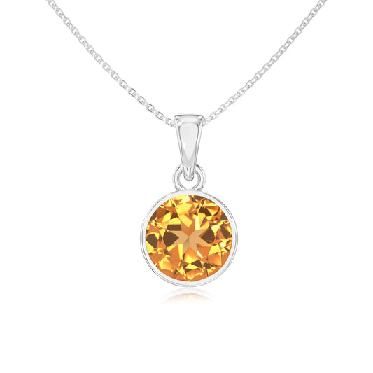 lab grown citrine round solitaire necklaces in platinum