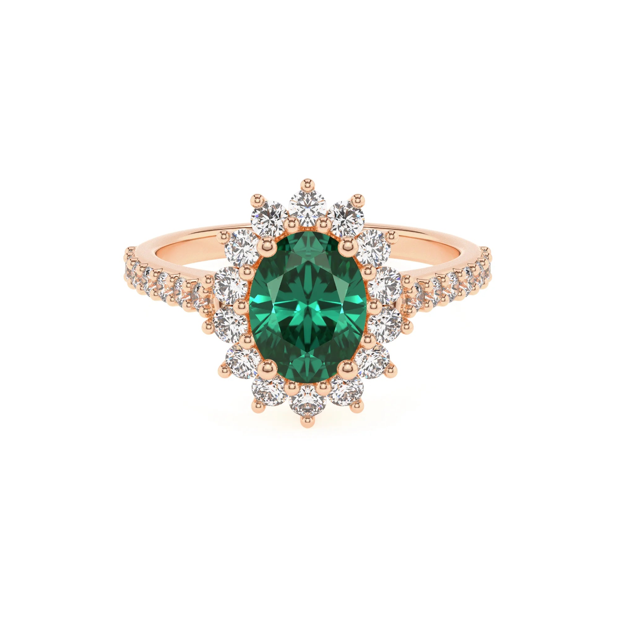 lab grown emerald oval solitaire rings in rose gold