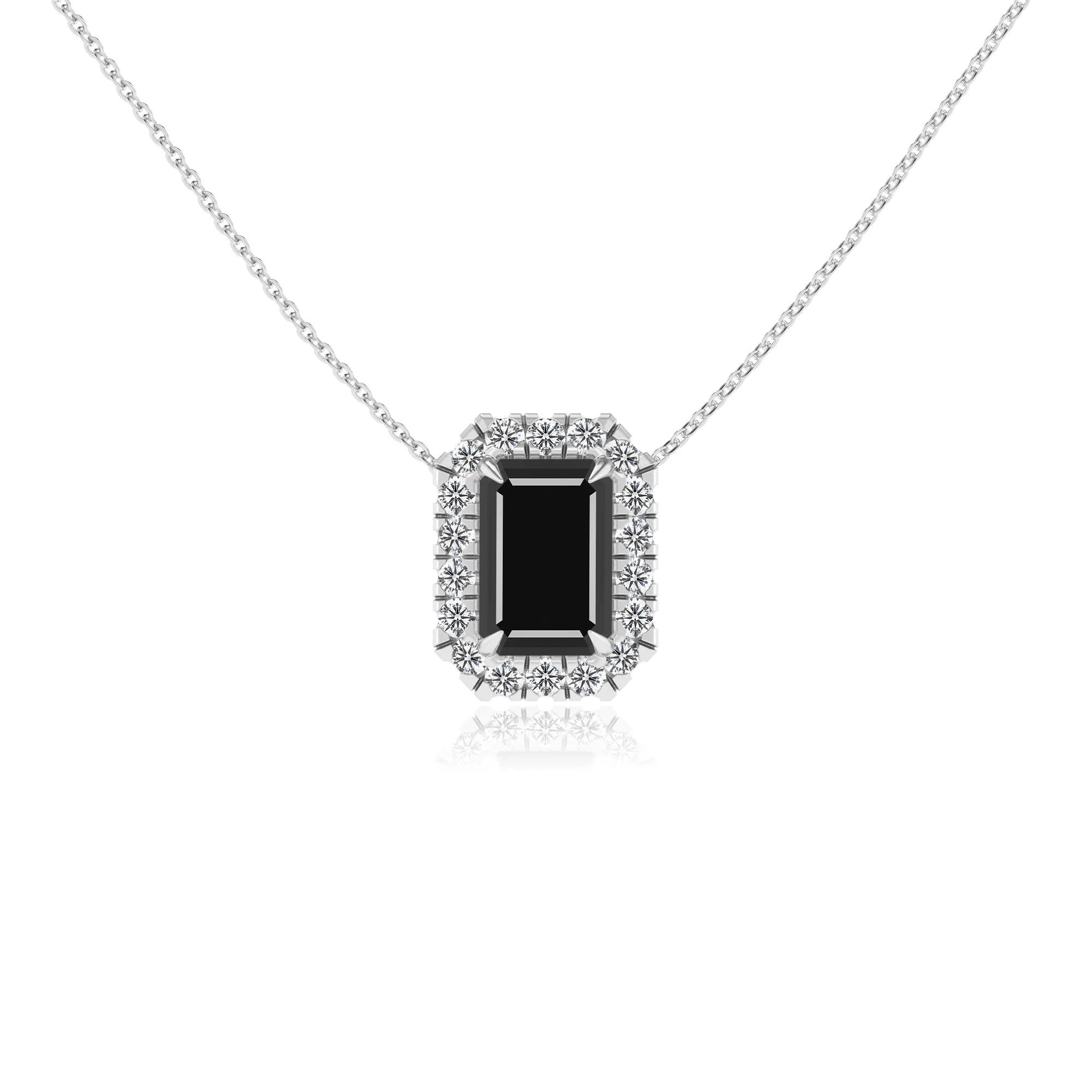 natural black onyx emerald cut solitaire necklaces in white gold