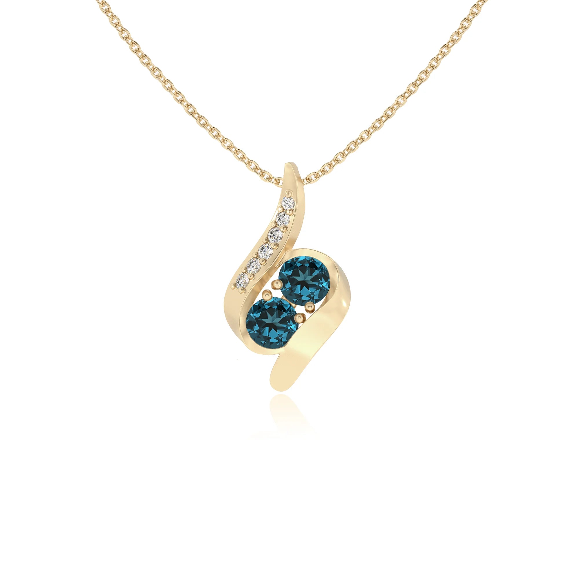 natural london-blue-topaz round solitaire v-bale necklaces in yellow gold