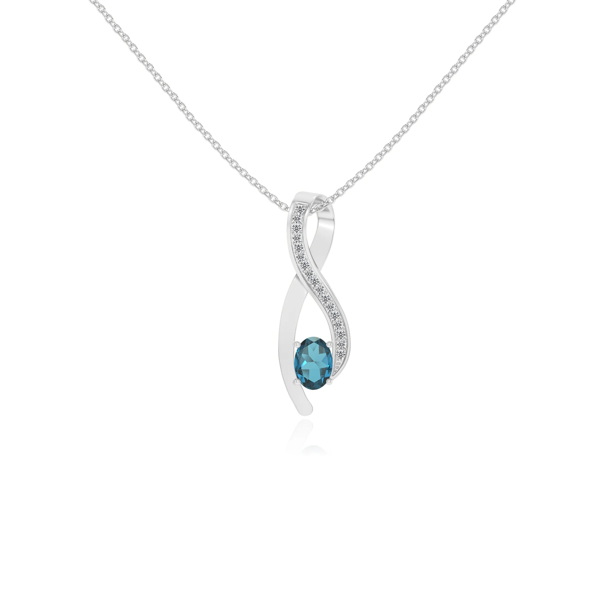 natural london-blue-topaz oval solitaire necklaces in sterling silver