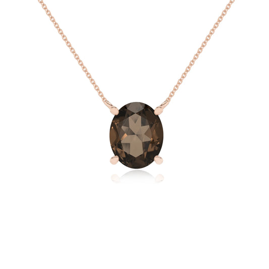 natural smoky-quartz oval solitaire necklaces in rose gold