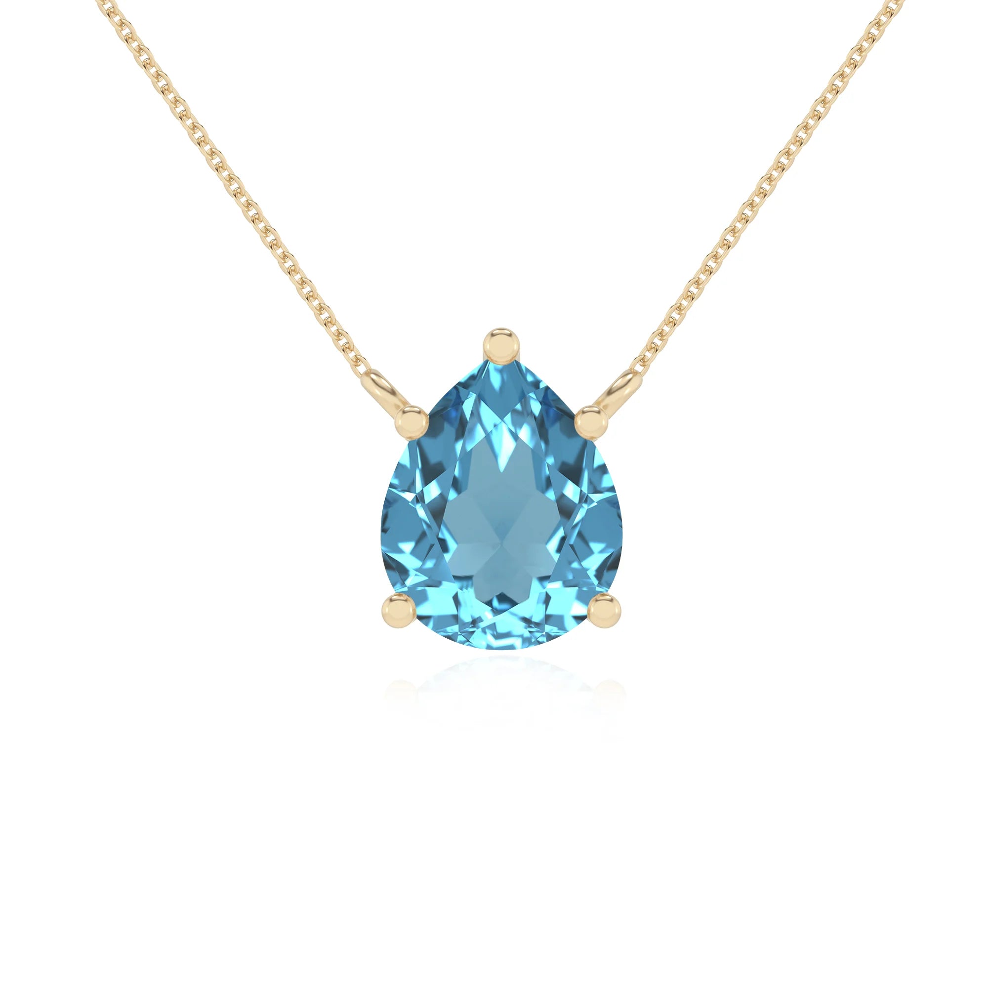 natural swiss-blue-topaz pear solitaire necklaces in yellow gold