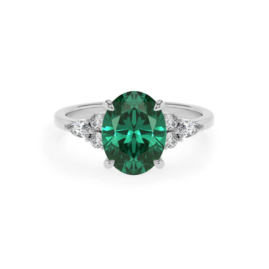 lab grown emerald oval solitaire rings in sterling silver