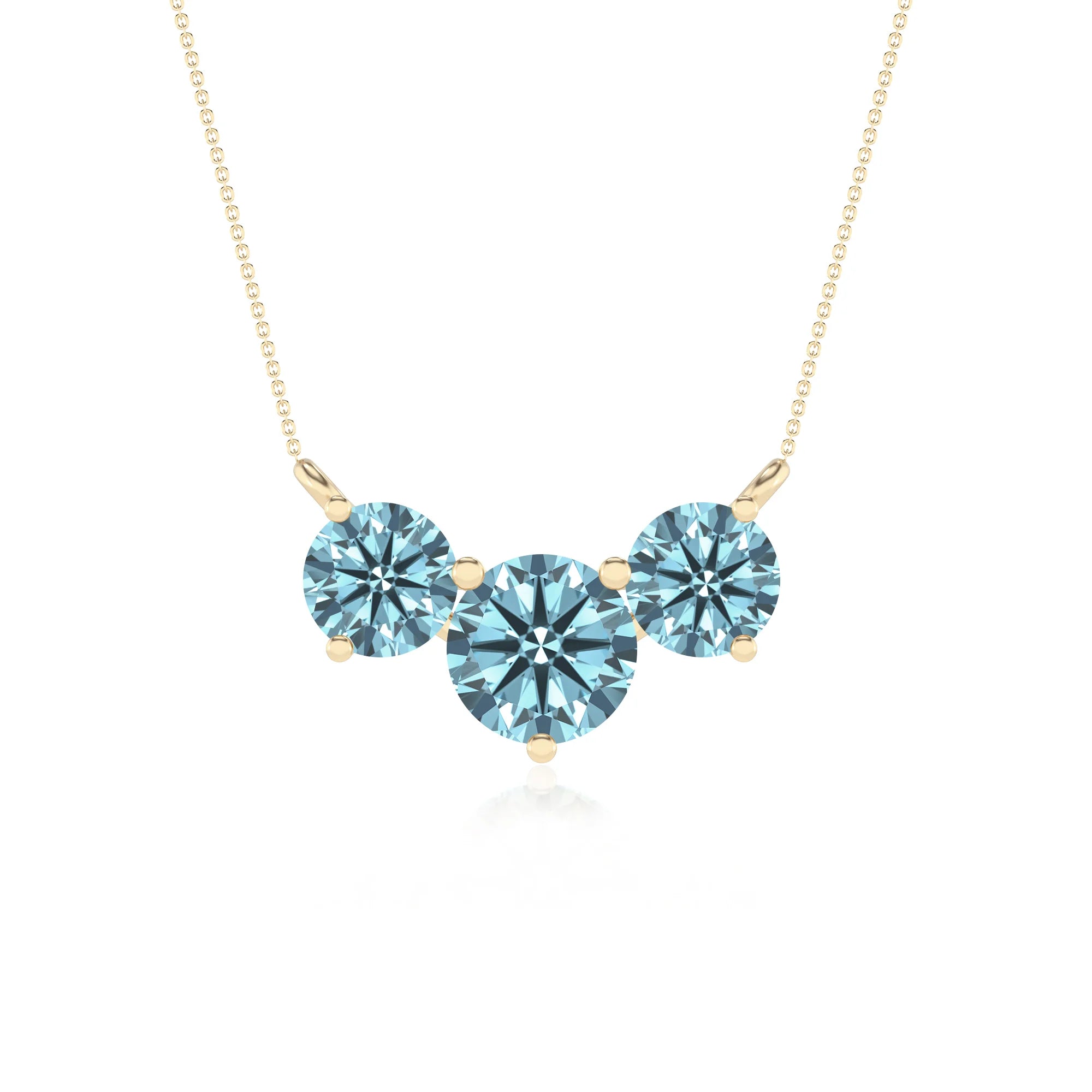 lab grown aquamarine round solitaire v-bale necklaces in yellow gold
