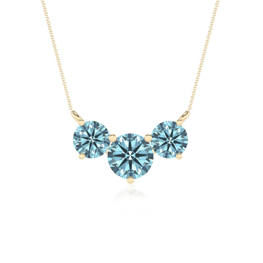 lab grown aquamarine round solitaire v-bale necklaces in yellow gold