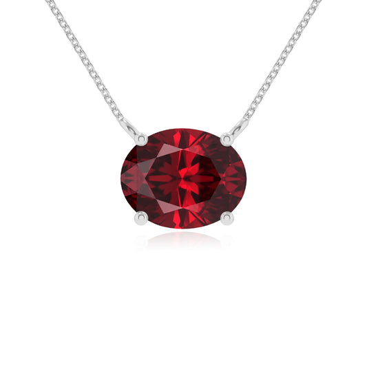 lab grown ruby oval solitaire necklaces in platinum
