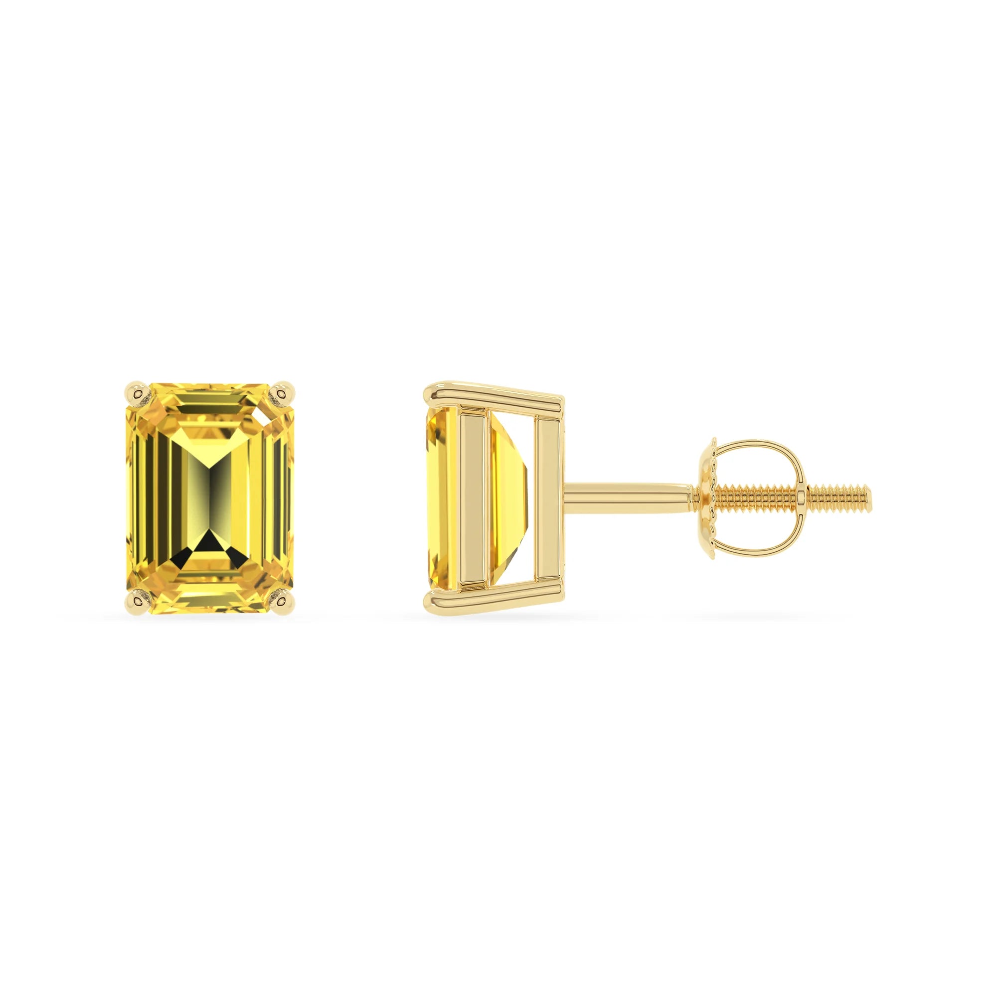 lab grown yellow sapphire emerald cut stud earrings in yellow gold