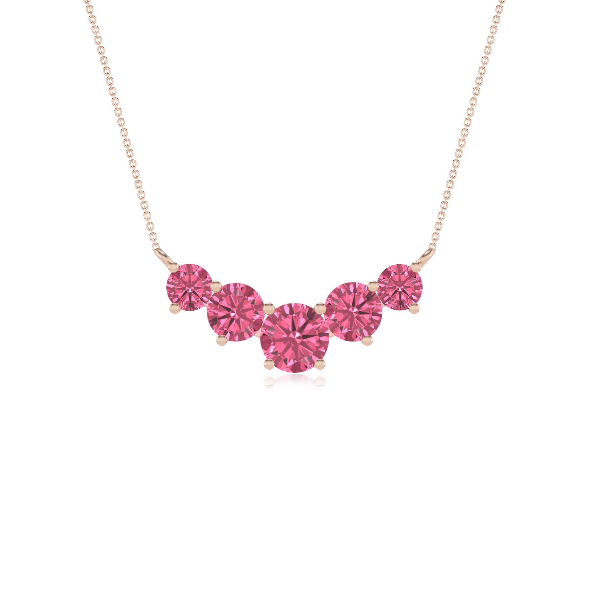 lab grown pink-tourmaline round bar necklaces in rose gold