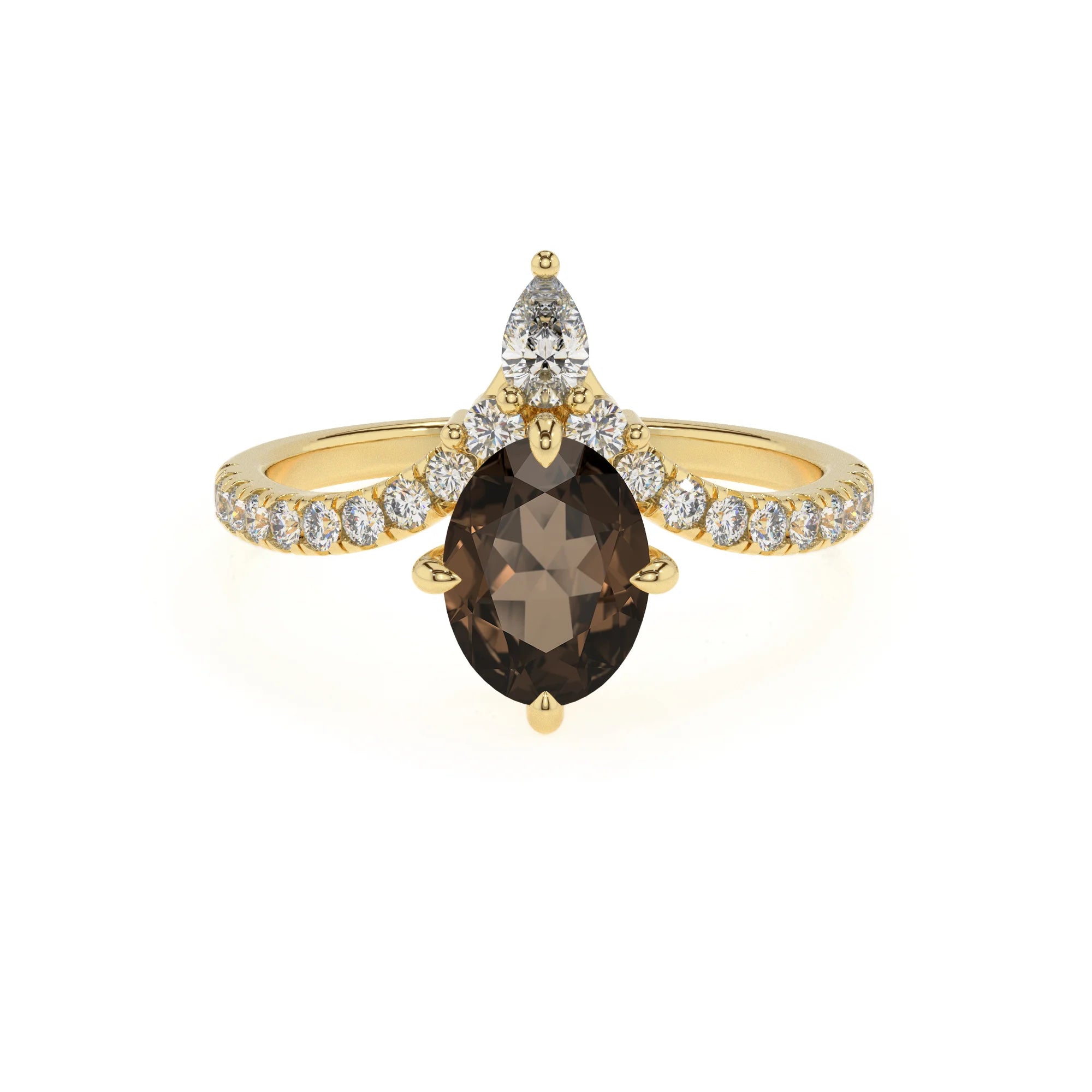 natural smoky-quartz oval solitaire rings in yellow gold