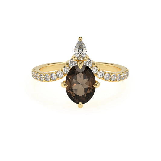 natural smoky-quartz oval solitaire rings in yellow gold