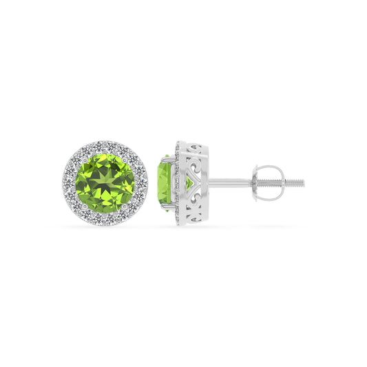 natural peridot round stud earrings in platinum