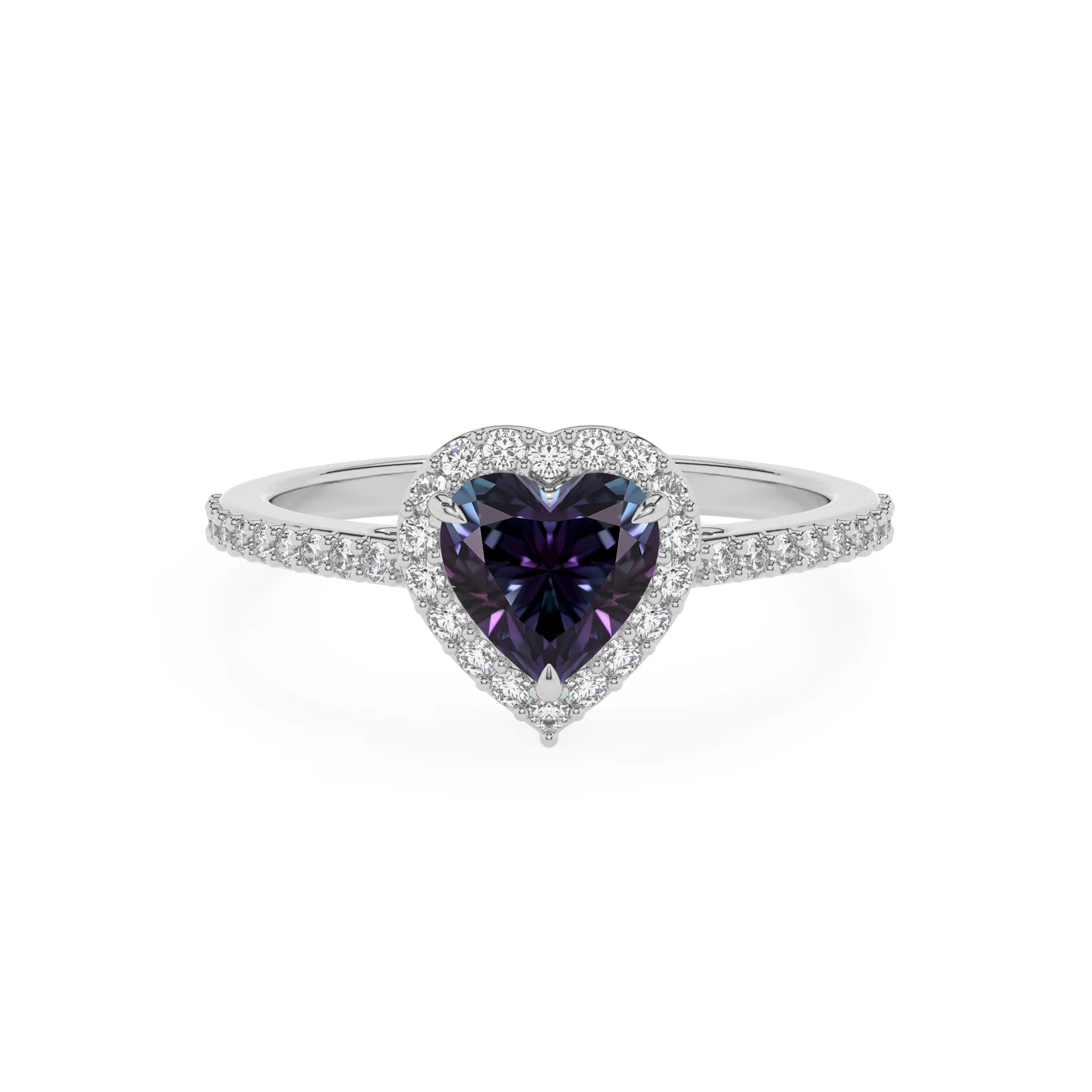 lab grown alexandrite heart solitaire rings in white gold