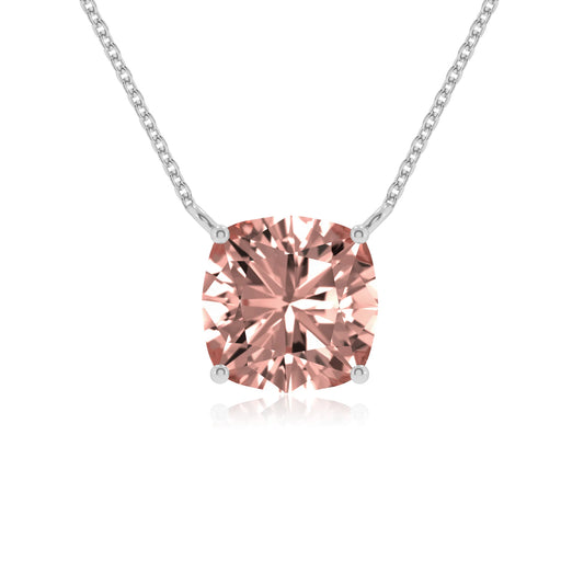 lab grown morganite cushion solitaire necklaces in white gold