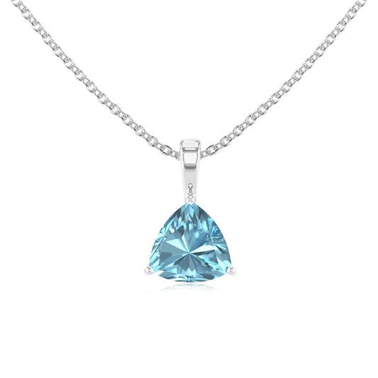 lab grown aquamarine trillion solitaire necklaces in white gold