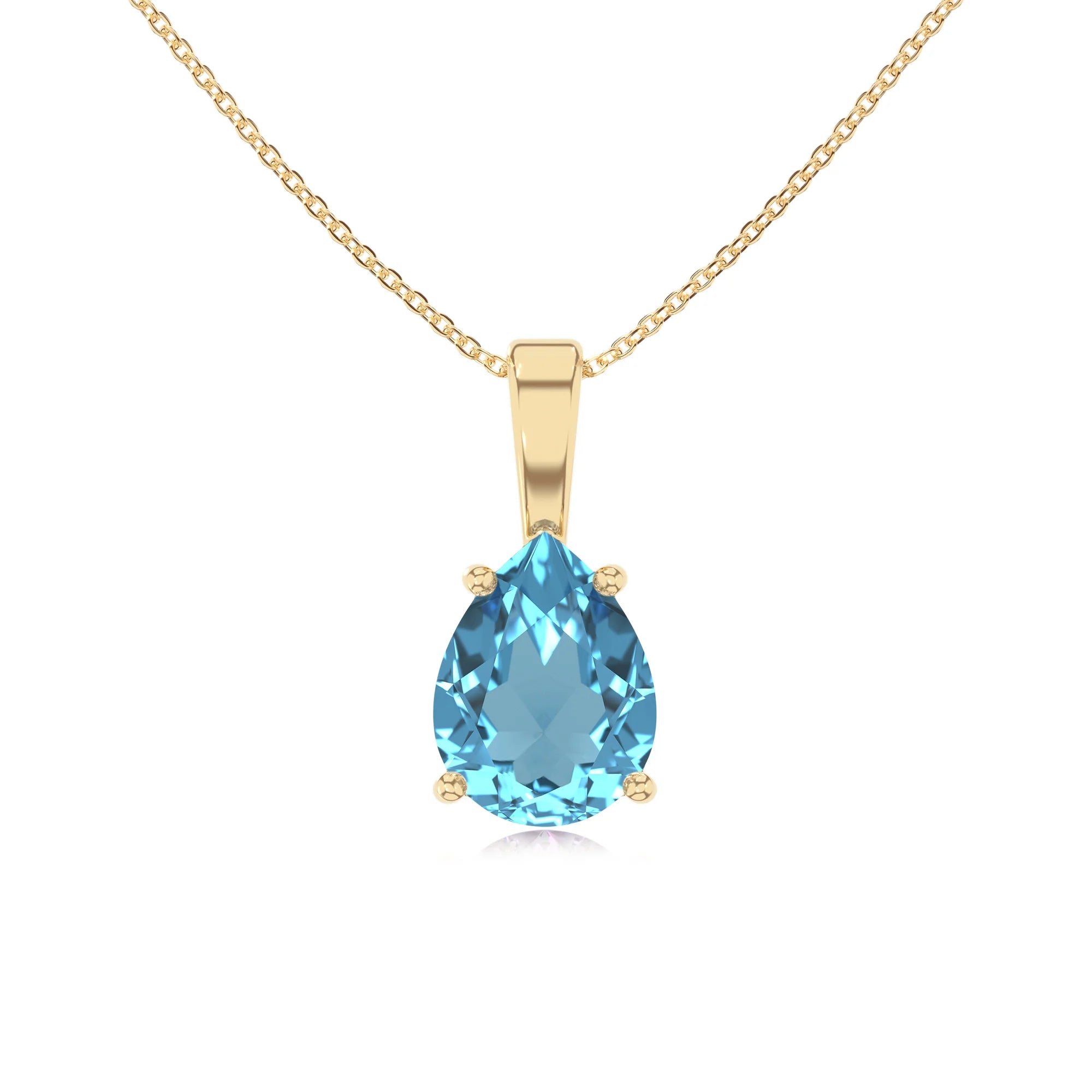 natural swiss-blue-topaz pear solitaire necklaces in yellow gold