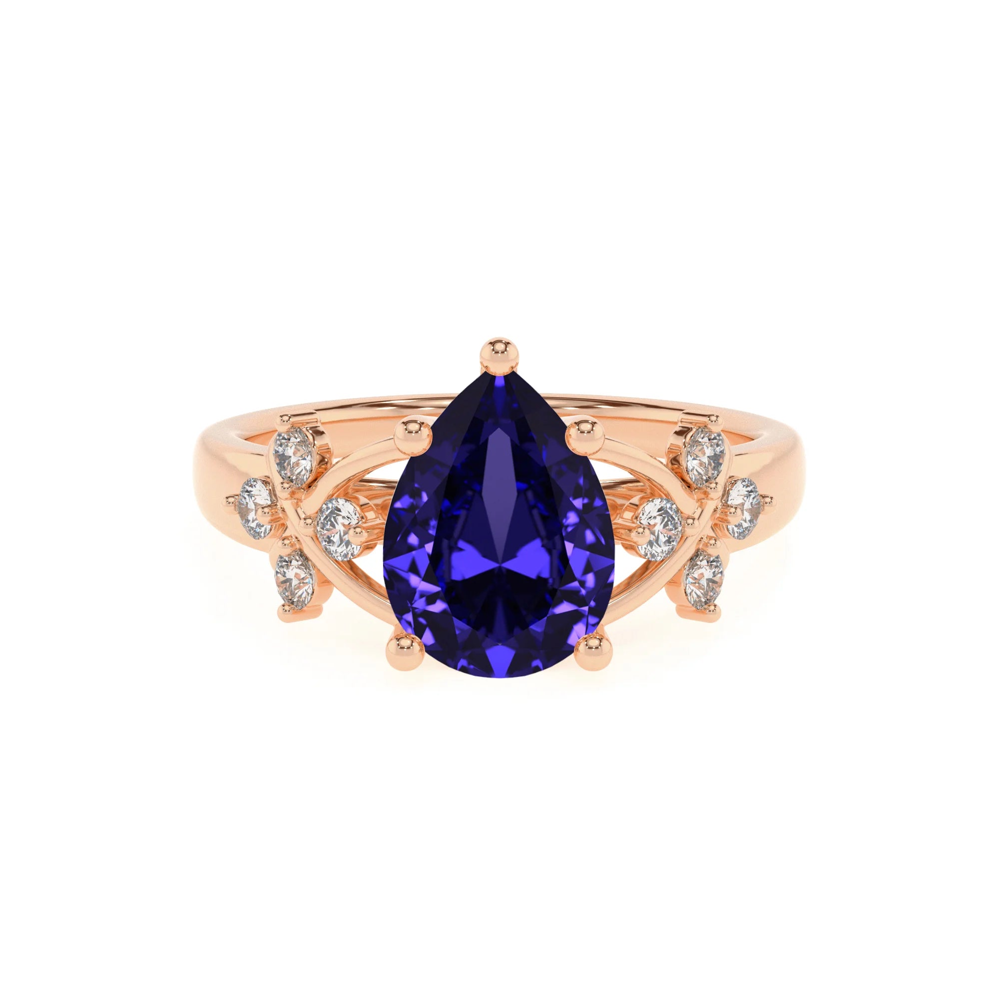 lab grown tanzanite pear solitaire rings in rose gold