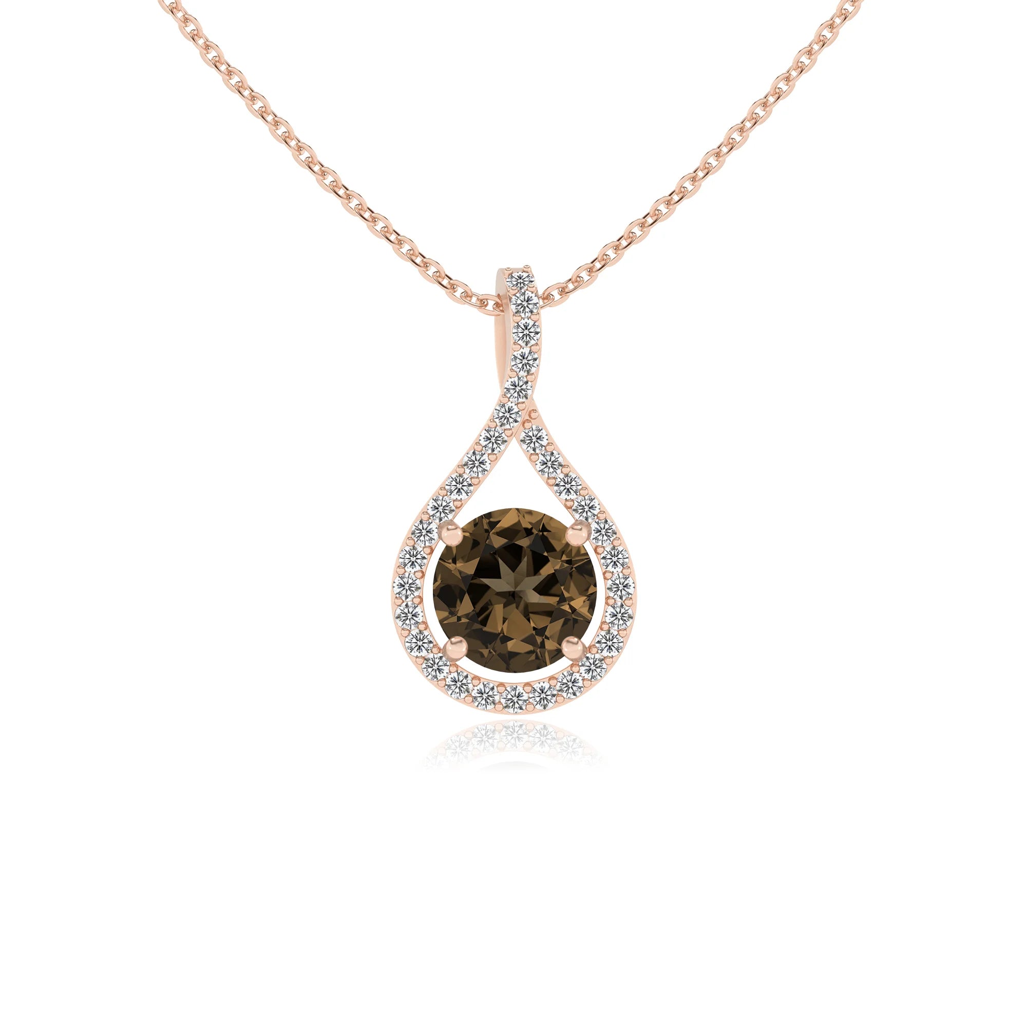 natural smoky-quartz round solitaire necklaces in rose gold