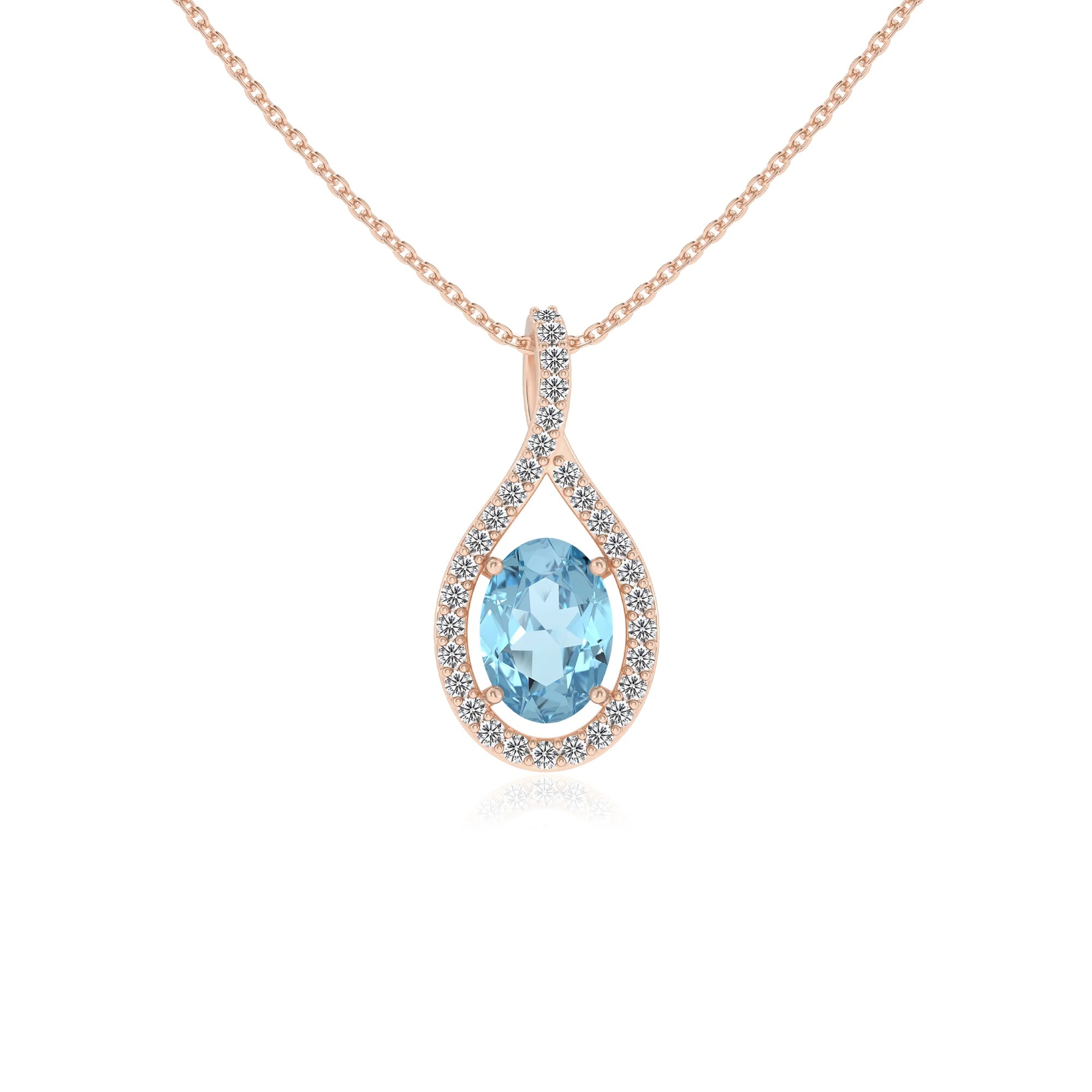 lab grown aquamarine oval solitaire necklaces in rose gold