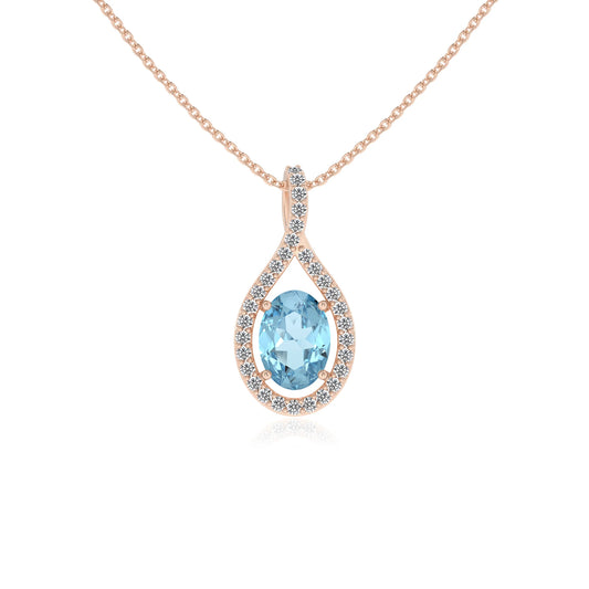 lab grown aquamarine oval solitaire necklaces in rose gold