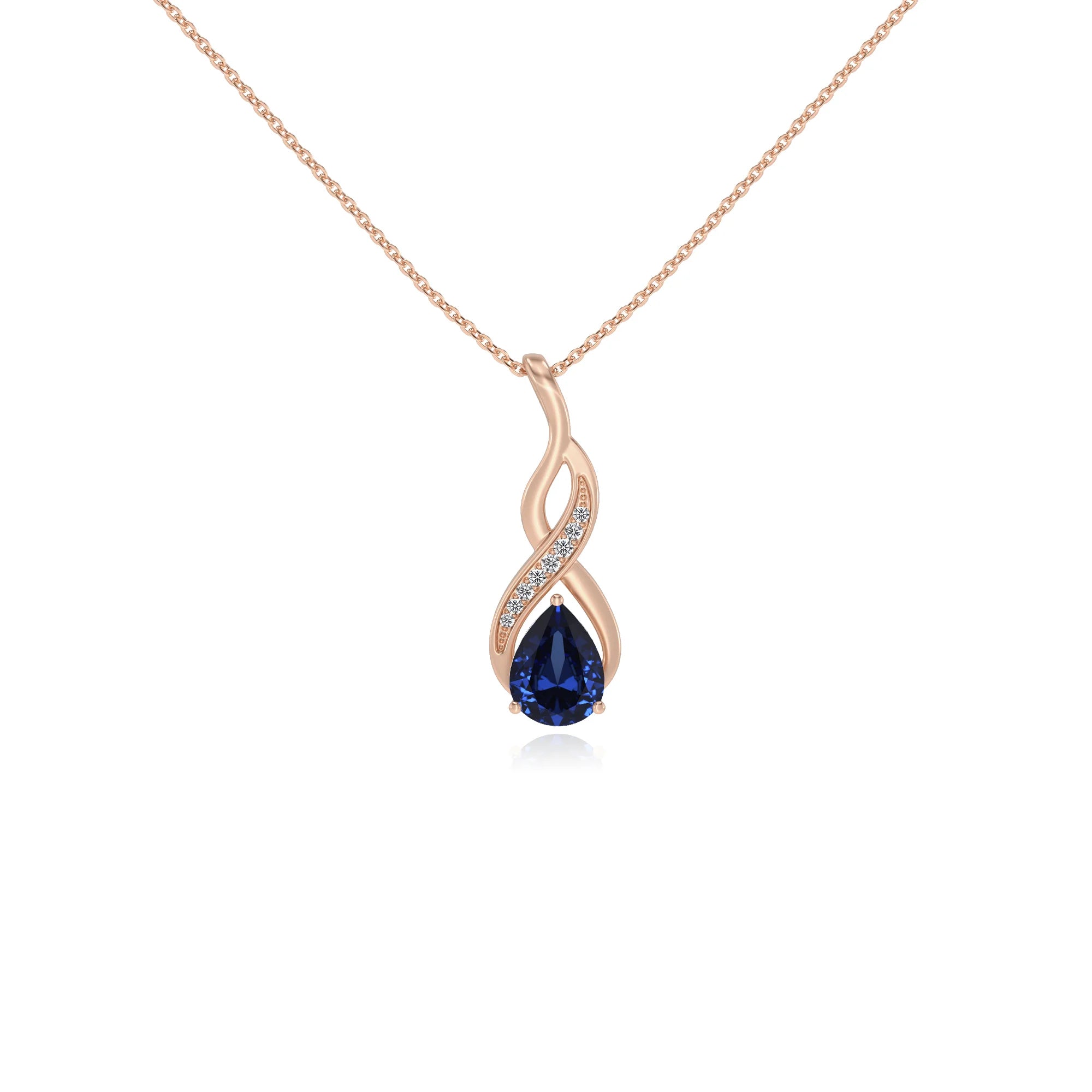 lab grown blue-sapphire pear solitaire necklaces in rose gold