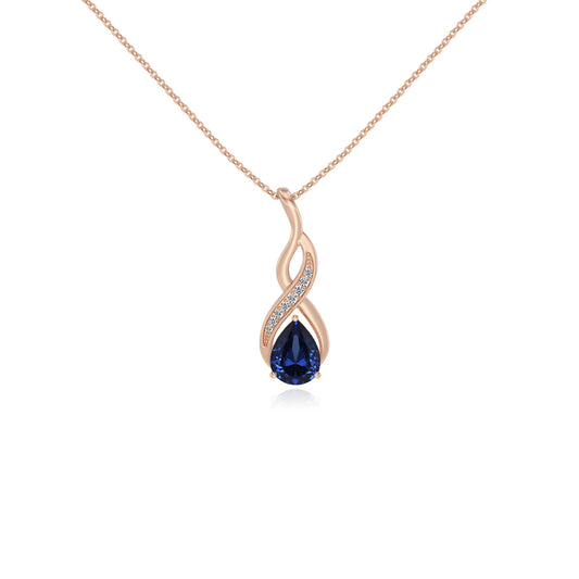 lab grown blue-sapphire pear solitaire necklaces in rose gold