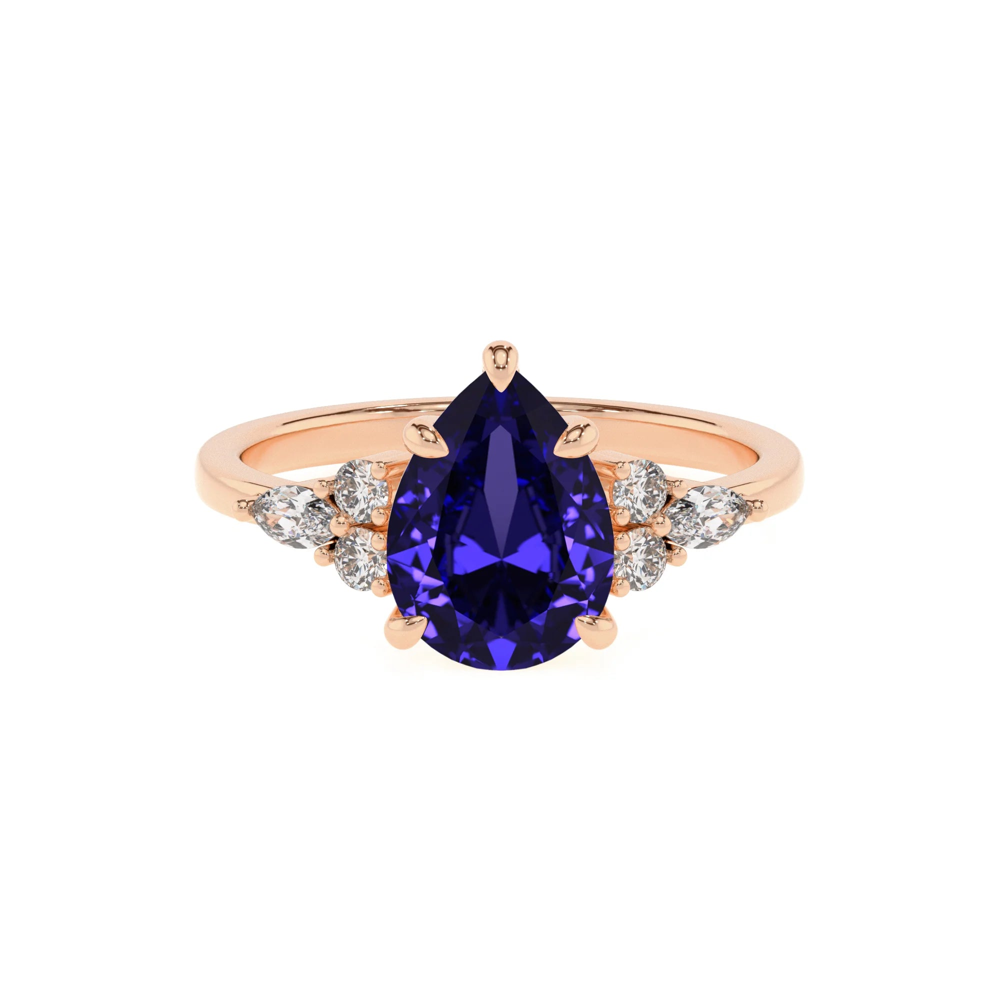 lab grown tanzanite pear solitaire rings in rose gold