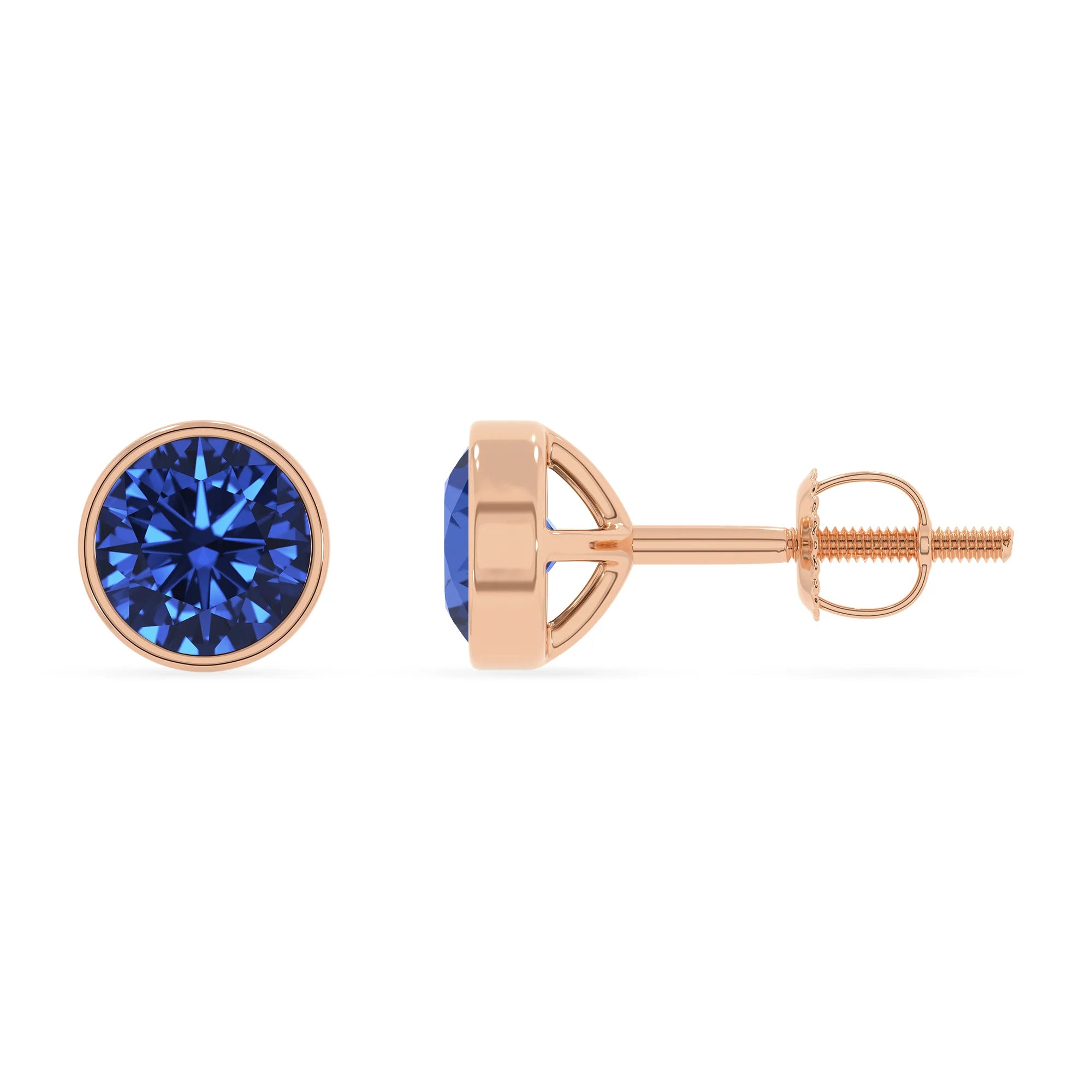lab grown blue sapphire round stud earrings in rose gold