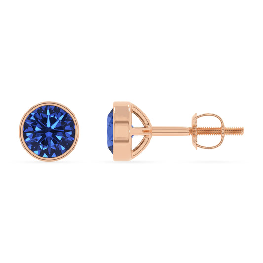 lab grown blue sapphire round stud earrings in rose gold