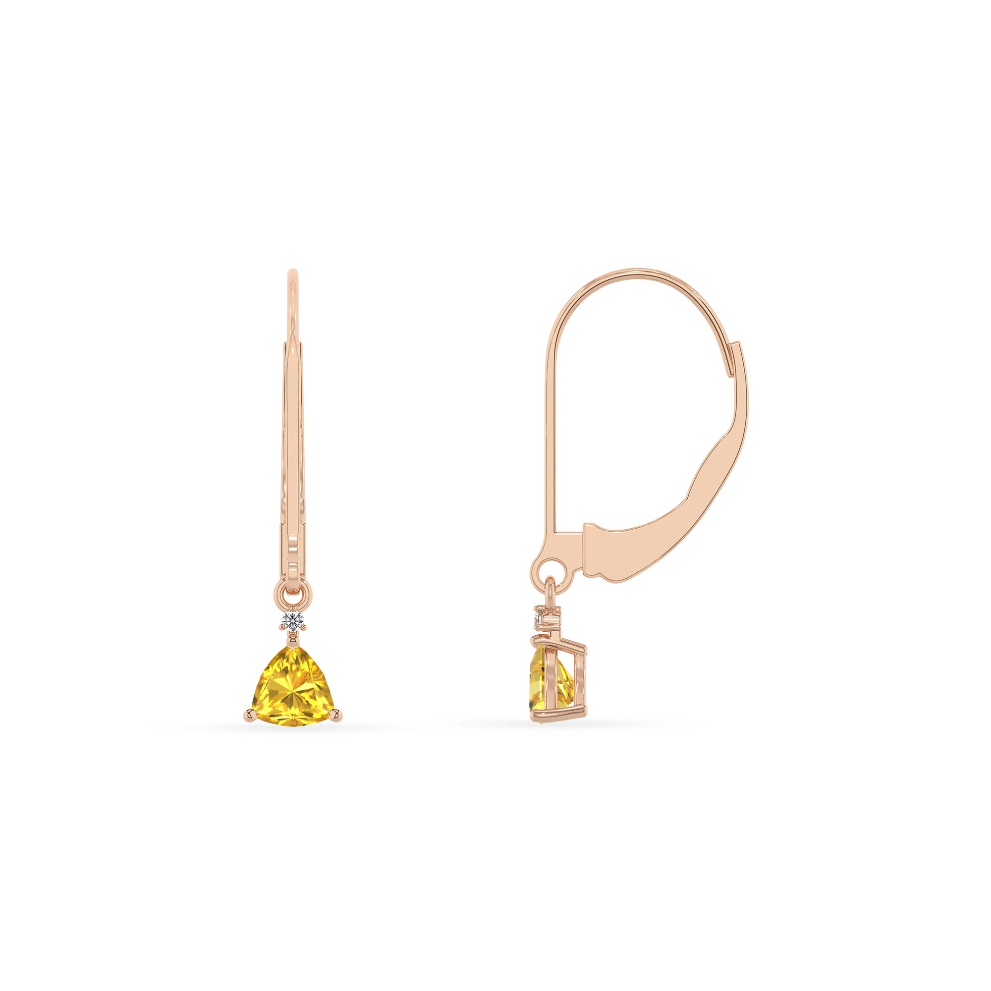 lab grown yellow sapphire trillion drop earrings in rose gold