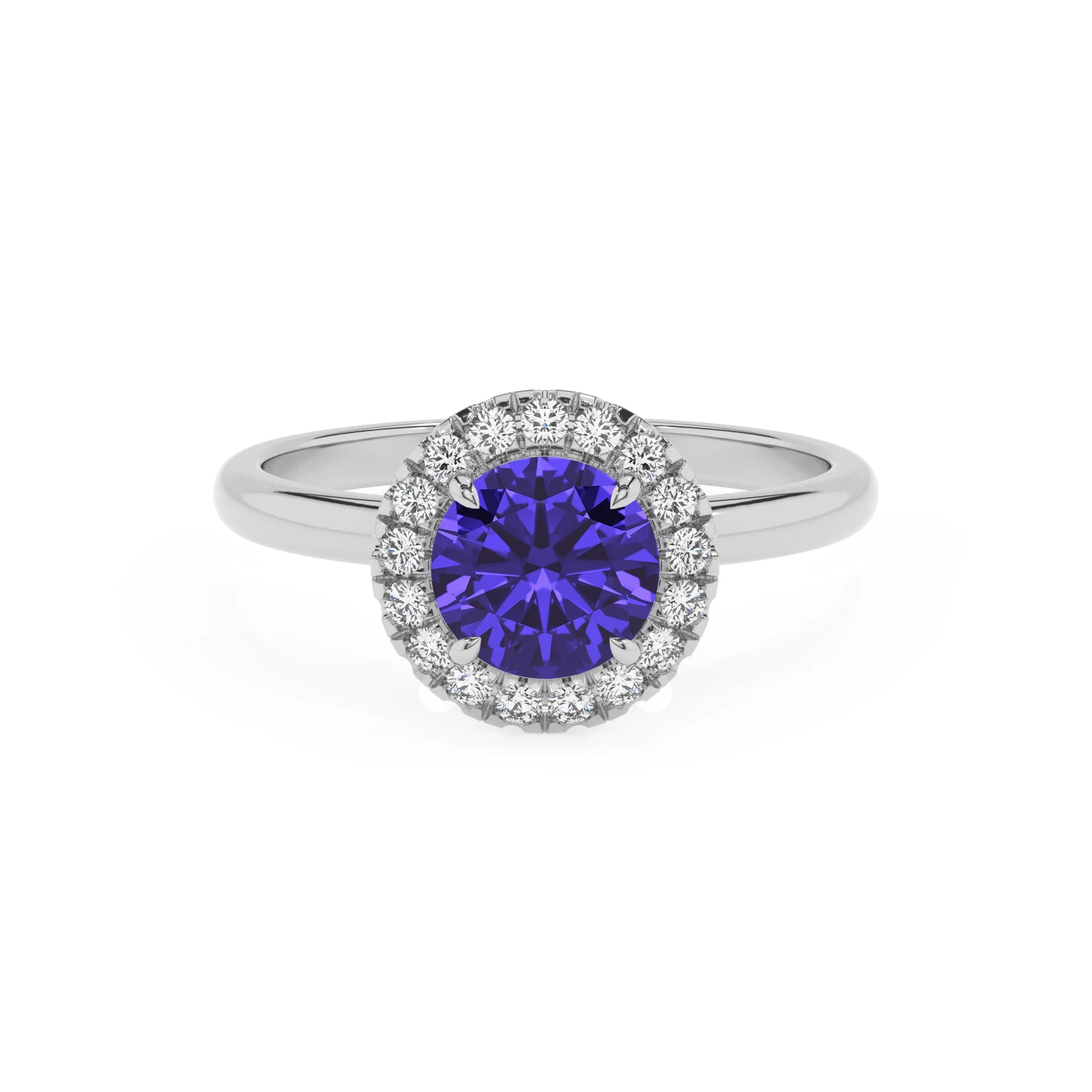 lab grown tanzanite round solitaire rings in sterling silver