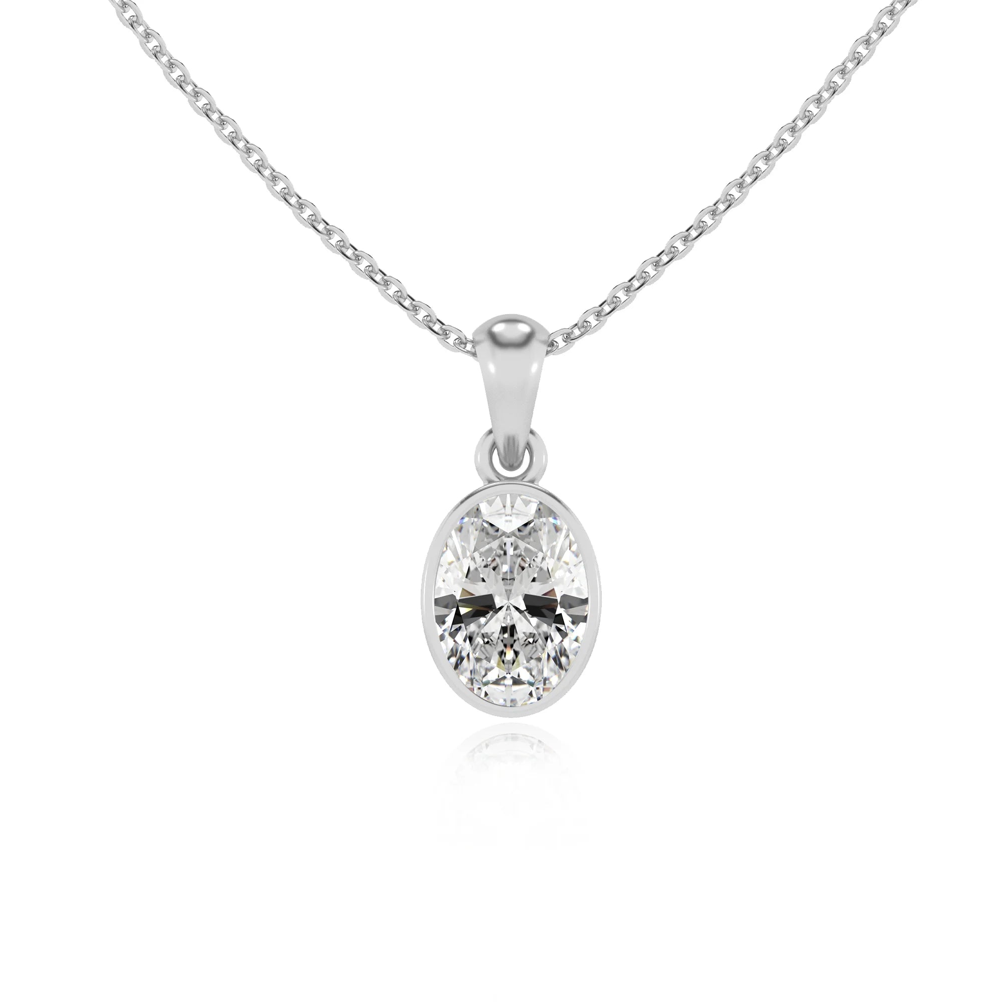 lab grown moissanite oval solitaire necklaces in platinum
