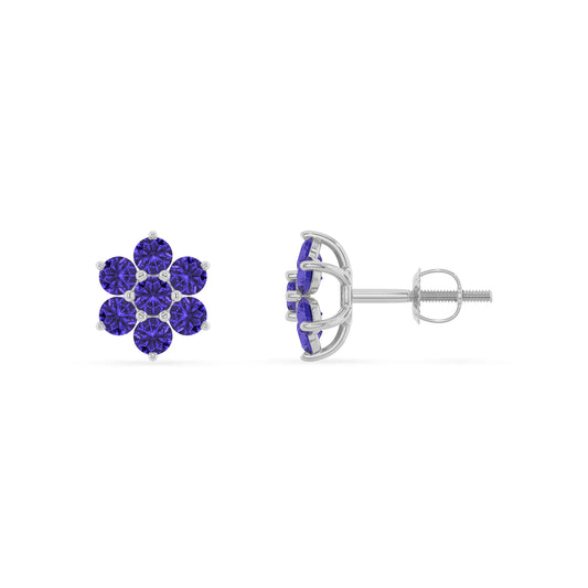 lab grown tanzanite round stud earrings in sterling silver