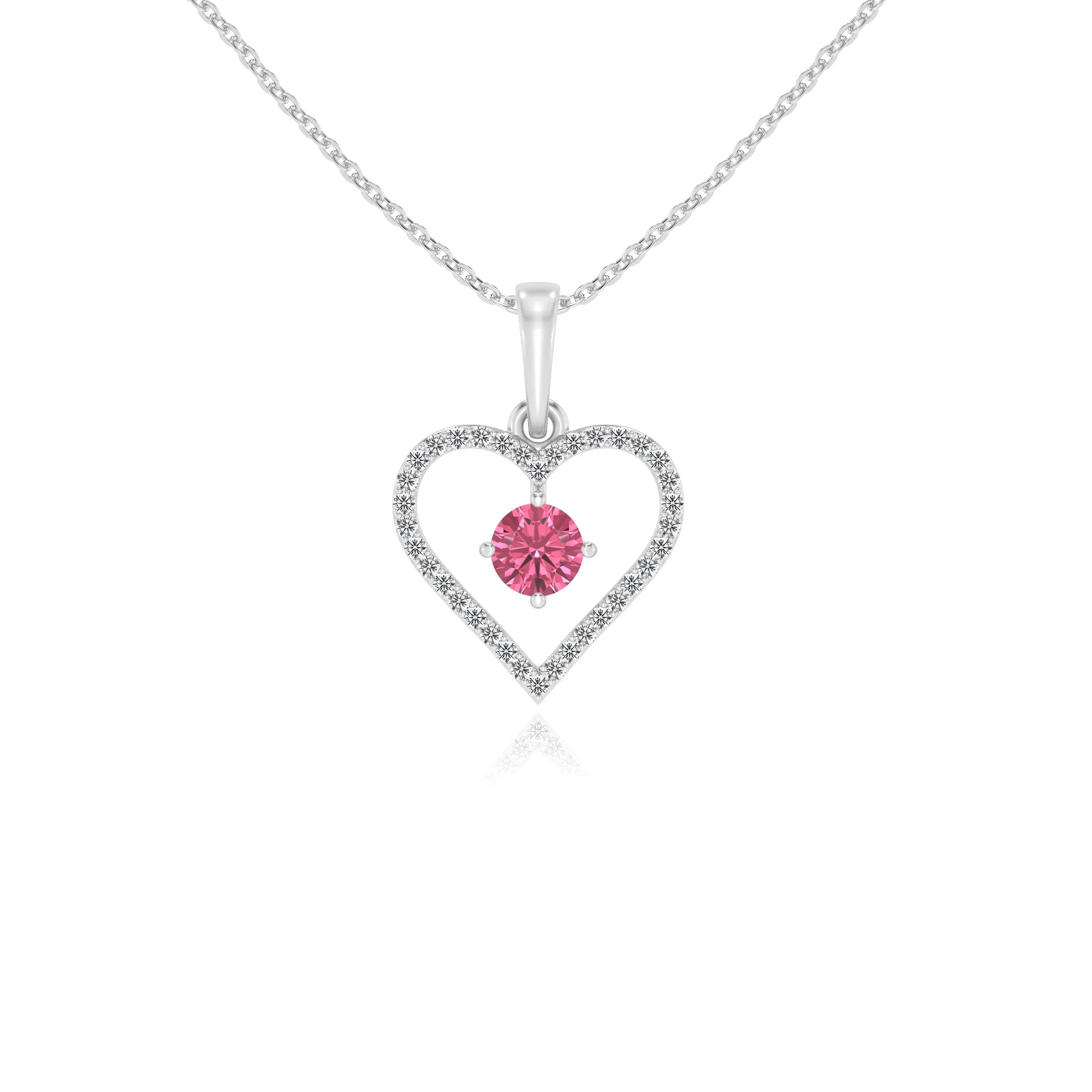 lab grown pink-tourmaline round infinity necklaces in sterling silver