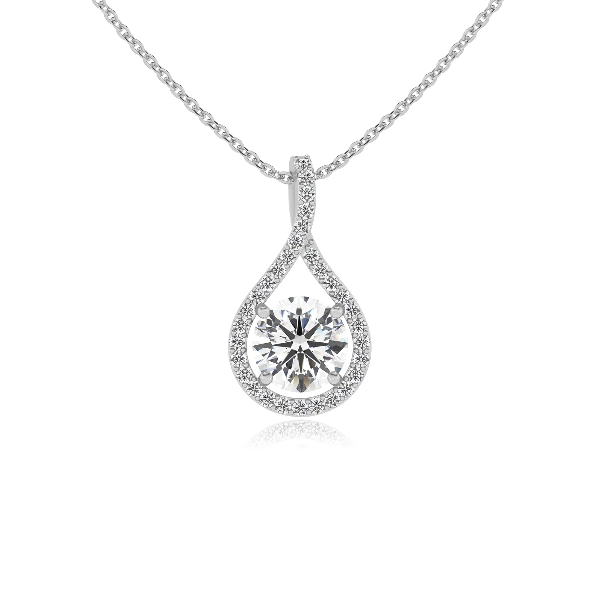 lab grown moissanite round solitaire necklaces in white gold