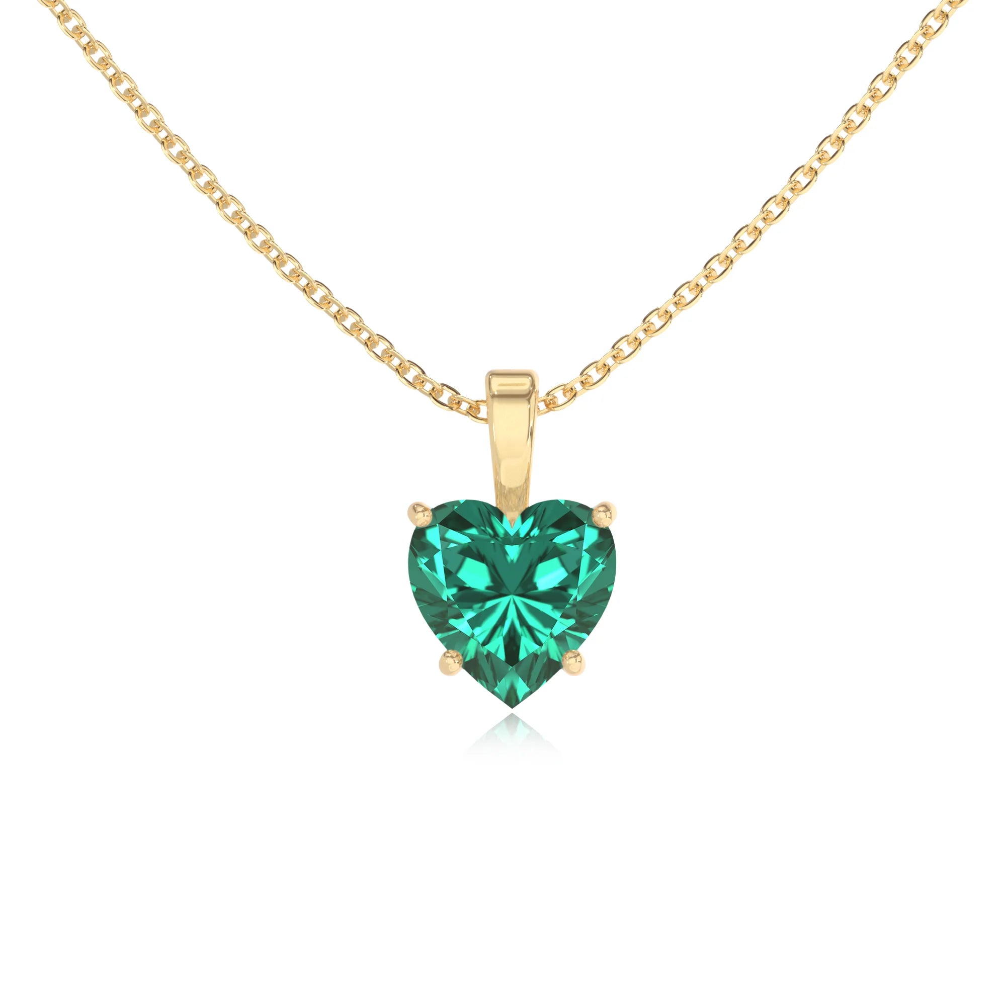 lab grown emerald heart solitaire necklaces in yellow gold
