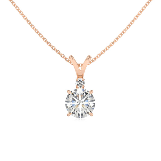 lab grown moissanite round solitaire v-bale necklaces in rose gold