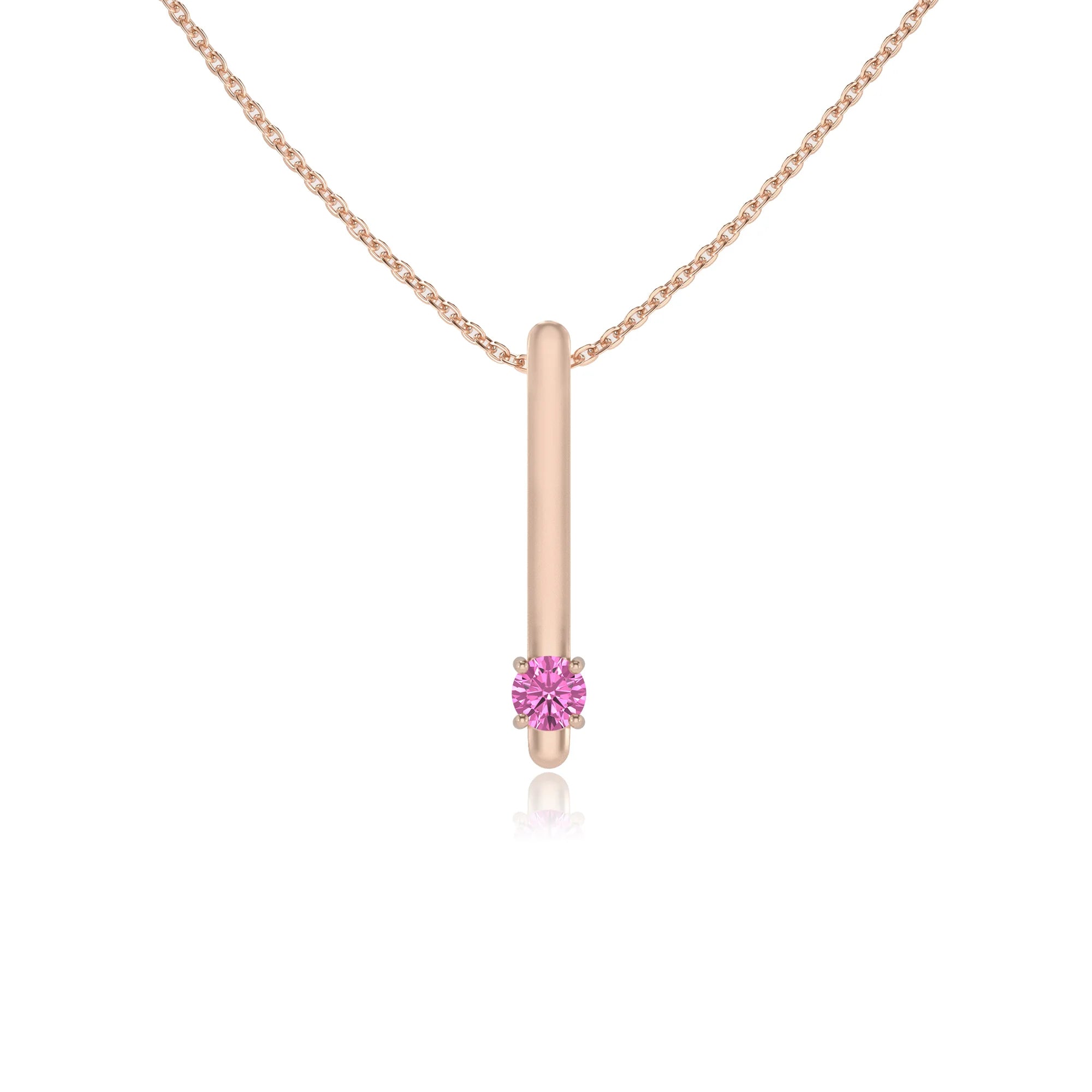 lab grown pink-sapphire round bar necklaces in rose gold