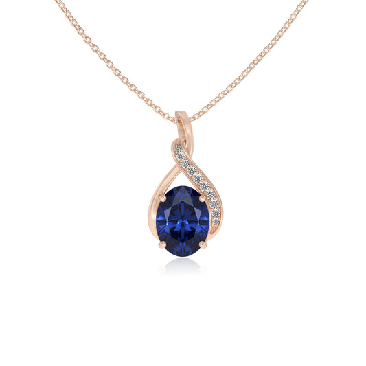 lab grown blue-sapphire oval solitaire necklaces in rose gold