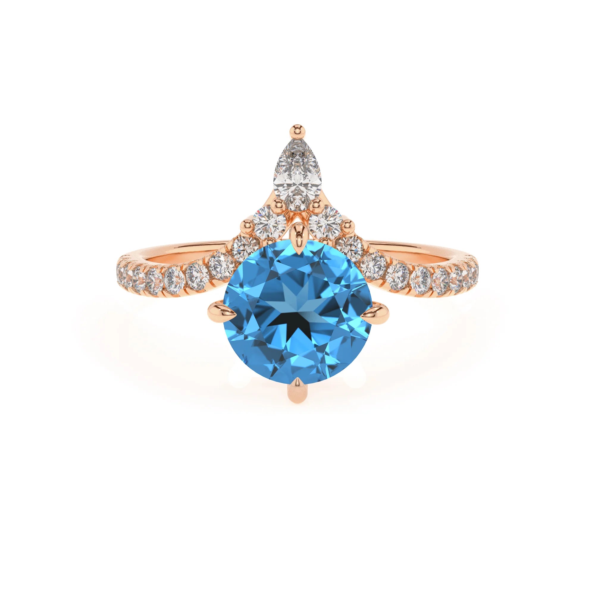 natural swiss-blue-topaz round solitaire rings in rose gold