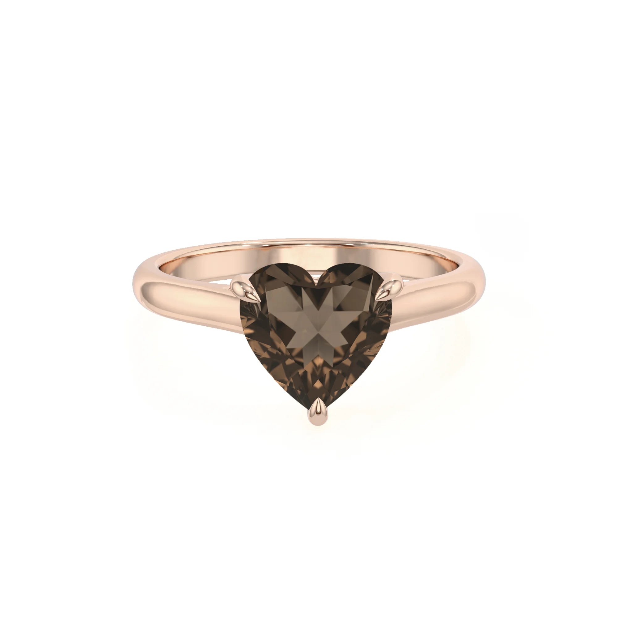 natural smoky-quartz heart solitaire rings in rose gold
