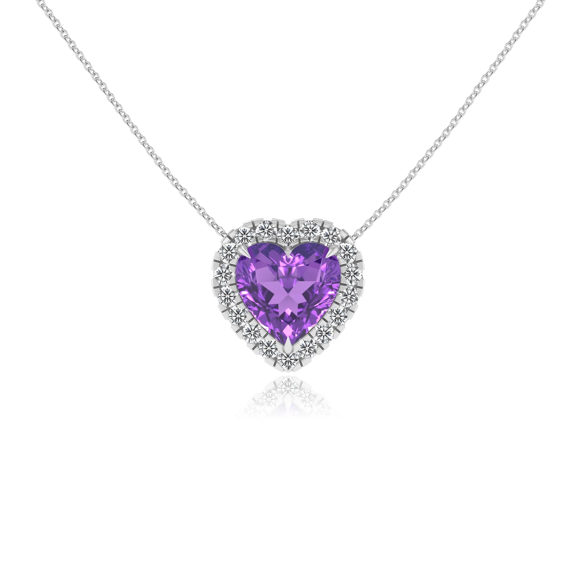lab grown amethyst heart solitaire necklaces in sterling silver