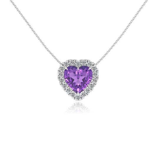 lab grown amethyst heart solitaire necklaces in sterling silver