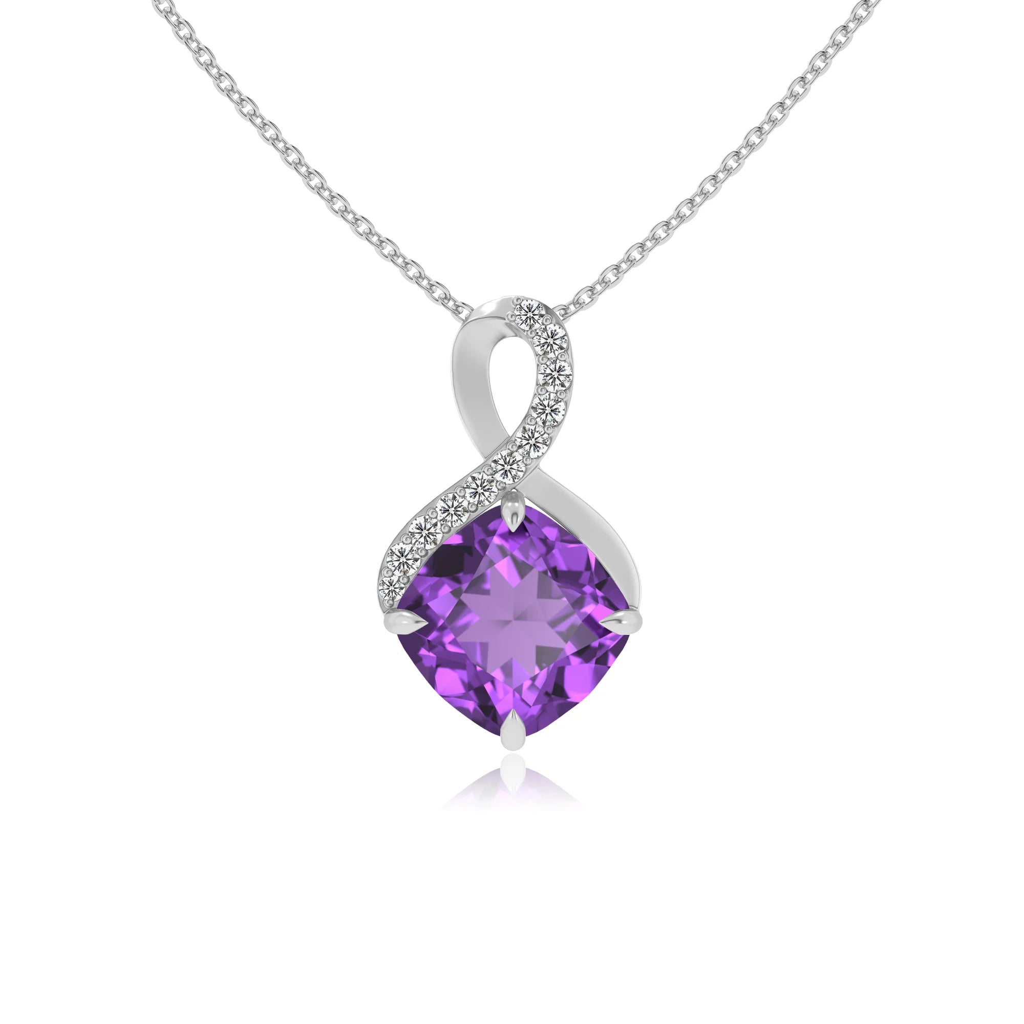 lab grown amethyst cushion infinity necklaces in sterling silver